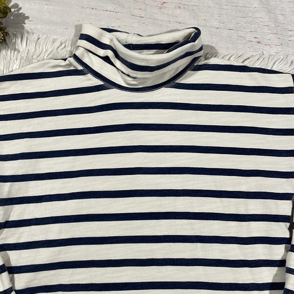 J. Crew Vintage Terry Cotton Stripe Navy Turtleneck Pullover Sweatshirt - Picture 8 of 10